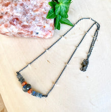 LABRADORITE & SUNSTONE NECKLACE, Oxidized Sterling Silver Chain, natural stone, AAA beads