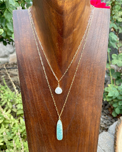 Amazonite Pendant Necklace with 14K gold filled chain, 16"-20", natural stone, blue green gemstone, spiritual crystal gifts