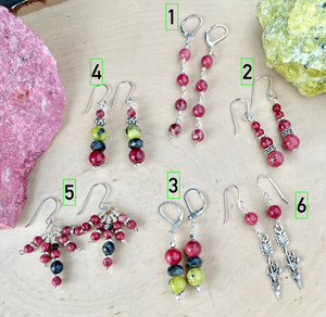 Norwegian Stone Earrings, choice, THULITE LIZARDITE LARVIKITE, Sterling Silver hooks, dangle, Norway, natural beaded gemstone
