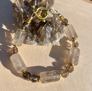 SMOKY QUARTZ BRACELET, with Gold, Dark & Lighter Smoky, Clasp, Natural Stone Crystal Gemstone
