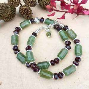 RED & GREEN GARNET Dangle Earrings, Sterling Silver Hooks, January birthstone, natural stone Crystal Spiritual Gifts