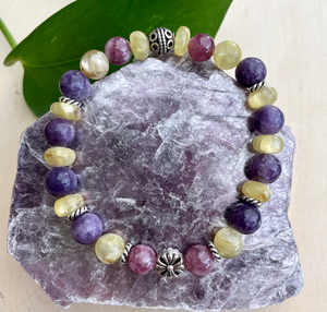 Yellow/Purple LEPIDOLITE BRACELET, Choice, Mica, Natural Stone Gemstone Crystal, Stretch Stack