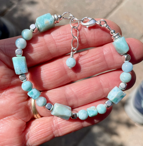 LARIMAR SILVER BRACELET, Clasp, Adjustable Sizes, Natural Stone Gemstone Crystal