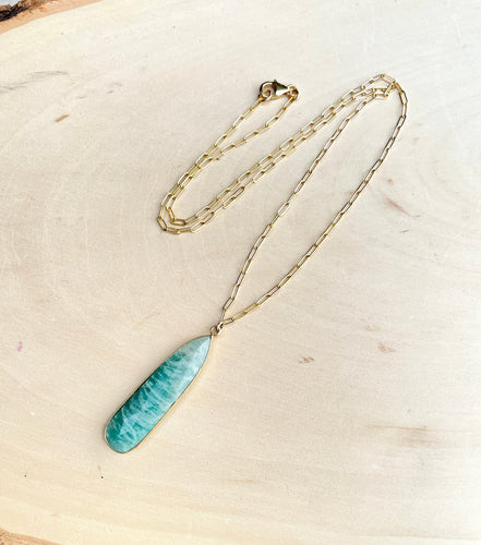 Amazonite Pendant Necklace with 14K gold filled chain, 16