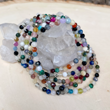 Dainty Multi-Gemstone Bracelet, Crystal Natural Stone, Mixed Gemstones, Stretch, 4mm