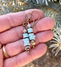 Nevada Dry Creek TURQUOISE EARRINGS with Opalized Petrified Wood, Genuine, Crystal Natural Stone Gemstone