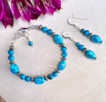 KINGMAN TURQUOISE EARRINGS with Silver, Dangle, Blue Round & Pebble, Genuine, Crystal Natural Stone Gemstone