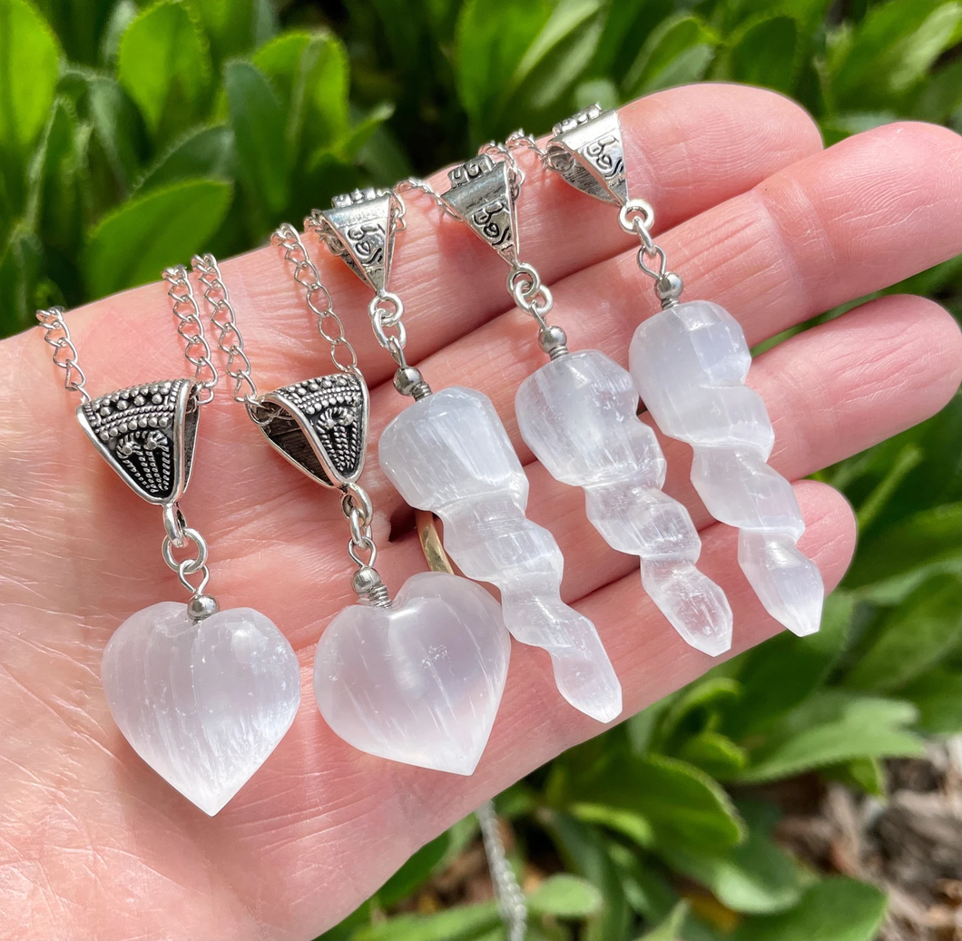 Selenite pendant online necklace