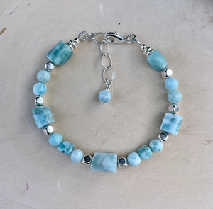 LARIMAR SILVER BRACELET, Clasp, Adjustable Sizes, Natural Stone Gemstone Crystal