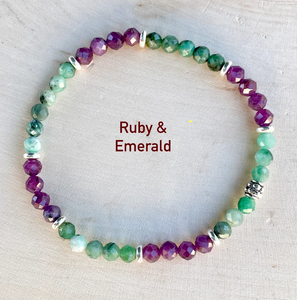 Choice, RUBY, EMERALD, GARNET, Zoisite Bracelet, Stretch Bracelets, Natural Stone, Green & Red Gemstone