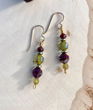 Red & Green GARNET DANGLE EARRINGS with Gold & Pyrite, January Birthstone, Natural Stone Gemstone Crystal, Beaded, Christmas Jewelry