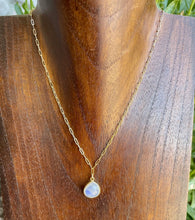 Rainbow Moonstone or Rose Quartz Pendant Necklace with 14K gold filled chain, choice, 16", natural stone crystal, dainty minimalist