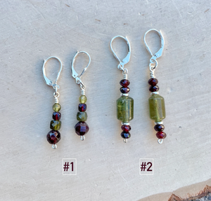 RED & GREEN GARNET Dangle Earrings, Sterling Silver Hooks, January birthstone, natural stone Crystal Spiritual Gifts