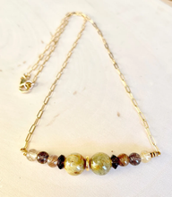 Rutile & Smoky Quartz beaded Necklace, 14K gold filled chain, 15", natural stone crystal, dainty minimalist
