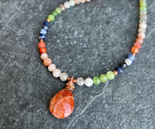 SUNSTONE, JADE & SODALITE Necklace with Sparkling Sunstone Pendant and Copper Beads, Gemstone Natural Stone, Crystal
