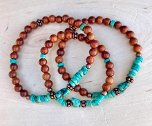 NEVADA TURQUOISE BRACELET with Rosewood & Copper, Stretch, Heishi and Pebble, Gemstone Crystal Natural Stone