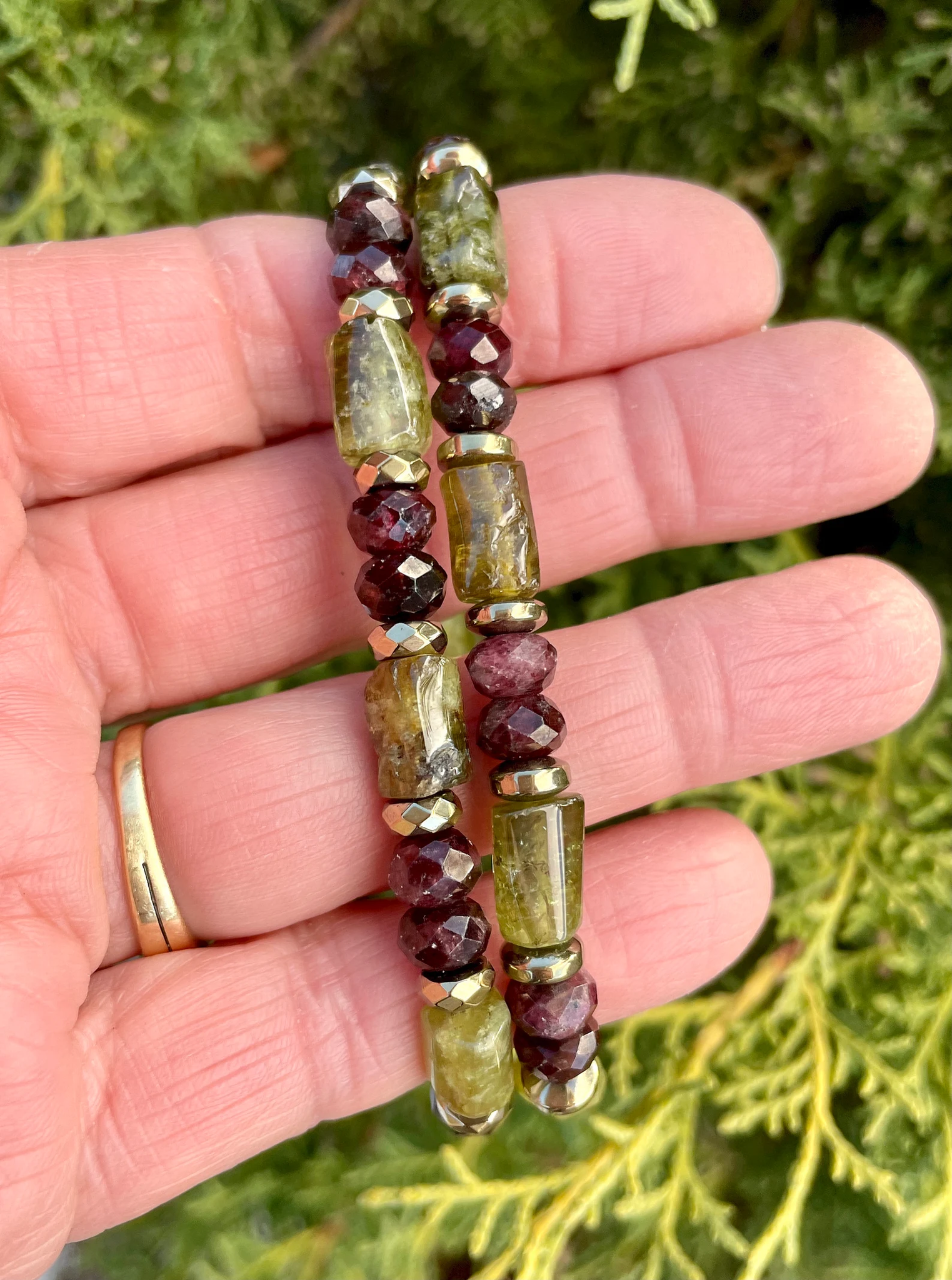 Red & Green GARNET BRACELET with Pyrite, January Birthstone, Natural S –  GivingEarth Minerals