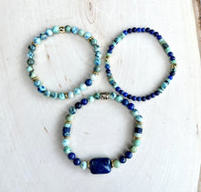 Lapis Lazuli & Azurite Chrysocolla Bracelets with gold, choice, beaded, stretch, natural stone