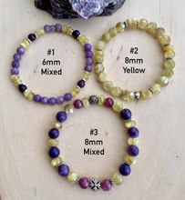 Yellow/Purple LEPIDOLITE BRACELET, Choice, Mica, Natural Stone Gemstone Crystal, Stretch Stack