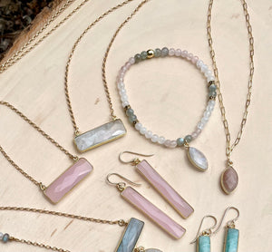 ROSE QUARTZ EARRINGS, Dangle, 14K gold filled, Dangling Natural Stone Gemstone Crystal, Spiritual Gifts