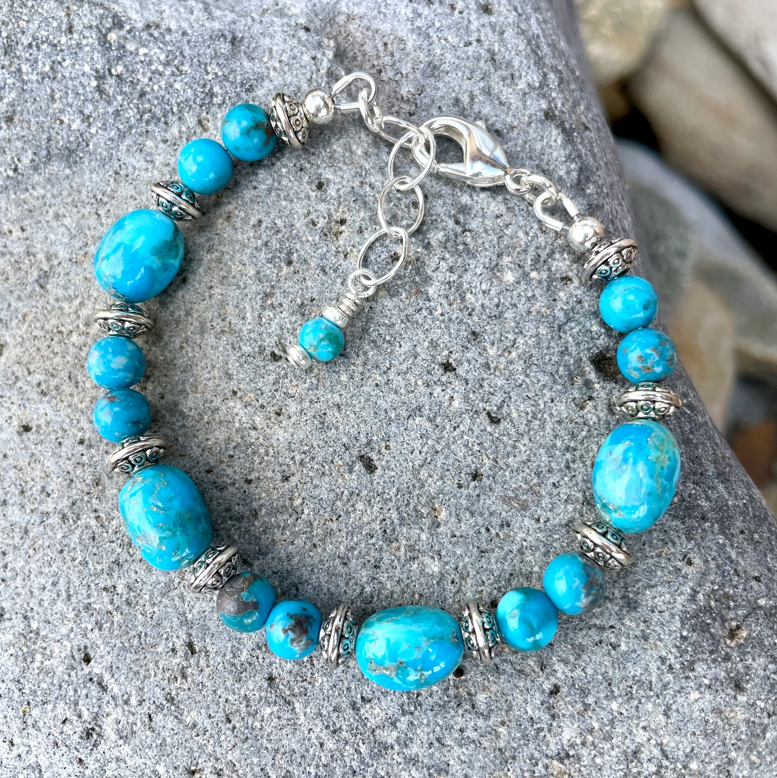 Natural Turquoise Double Wrap Elastic Gemstone Bracelet | KALIFANO